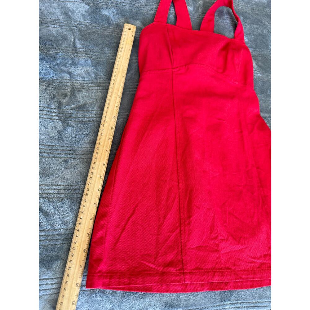 Cloud Ten Red Denim Wide Strap Fitted Mini Dress Adjustable Back Women's Small - Picture 10 of 11